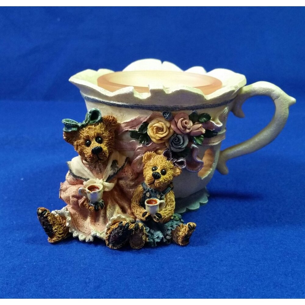Vintage Boyds Bears 1997 Ms Bruin & Bailey Tea Time Teacup Candleholder 27751
